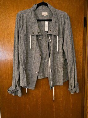 LOFT Linen/Cotton Blue/White Striped Jacket NWT Size L